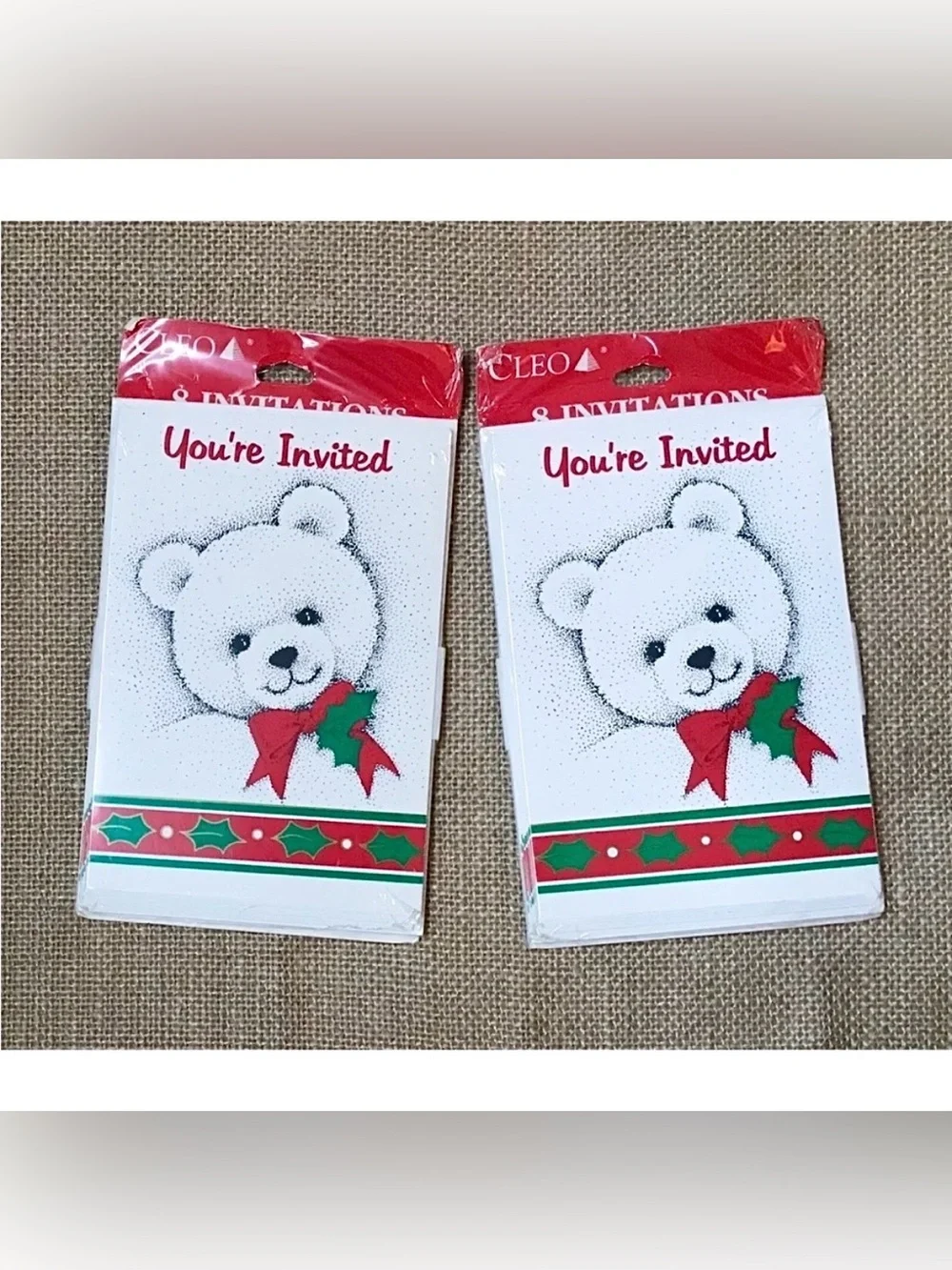 Vintage New Teddy Bear Christmas Party Invitations NOS Whimsical Festive Fun